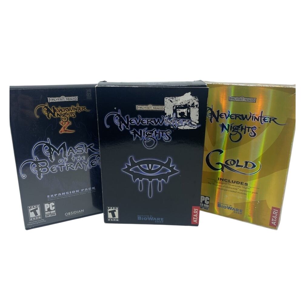 Neverwinter Nights PC Game Lot Gold + NWN2 Mask Betrayer Expansion CIB D&D